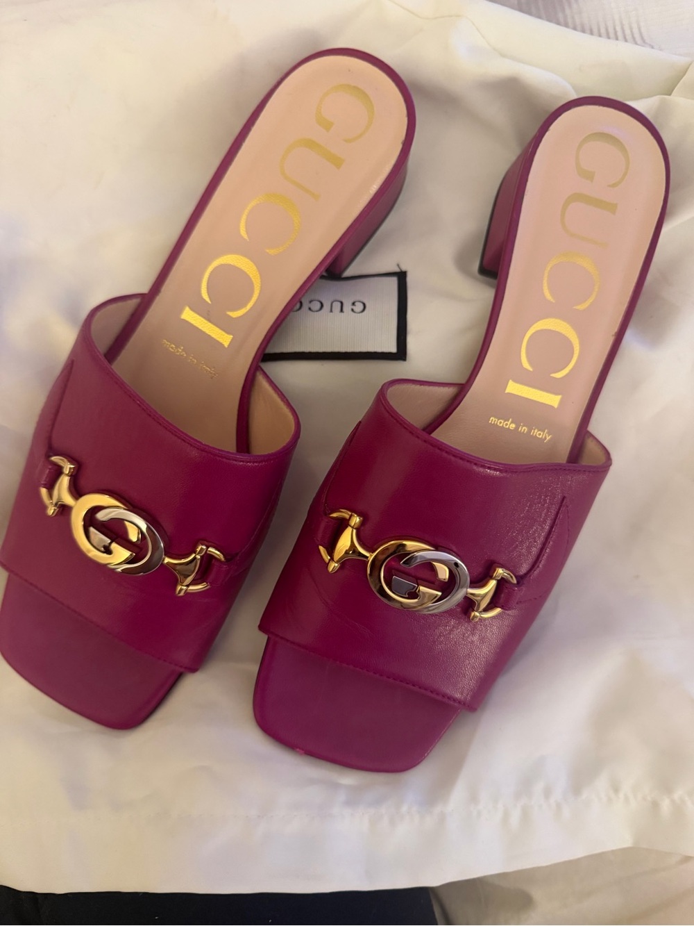 Gucci Horsebit 75mm Pink Leather Mules Heels 38.5 + Dust Bag